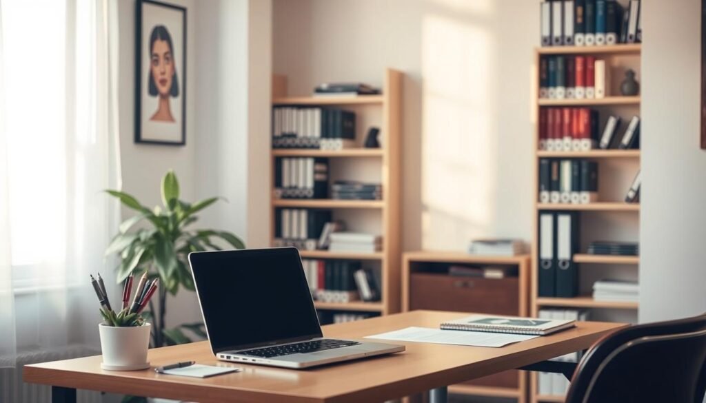 A cozy office space with a small desk, a laptop, and a few office supplies like pens, papers, and a potted plant. Soft natural lighting streams in through a window, casting a warm glow on the scene. In the background, there are shelves filled with books and binders, hinting at the wealth of IT knowledge and solutions available. The overall atmosphere is one of productivity, efficiency, and a welcoming environment for a small business owner or entrepreneur seeking IT support. A cozy office space with a small desk, a laptop, and a few office supplies like pens, papers, and a potted plant. Soft natural lighting streams in through a window, casting a warm glow on the scene. In the background, there are shelves filled with books and binders, hinting at the wealth of IT knowledge and solutions available. The overall atmosphere is one of productivity, efficiency, and a welcoming environment for a small business owner or entrepreneur seeking IT support.