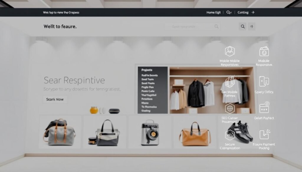 A modern, well-optimized WordPress e-commerce store with a clean, minimalist design. In the foreground, a sleek product showcase featuring expertly shot photographs of various merchandise against a plain white background, creating a professional, high-quality feel. In the middle ground, a neatly organized navigation menu and search bar, allowing customers to easily browse and find products. In the background, a series of minimalist icons and infographics highlighting key features like mobile responsiveness, SEO optimization, and secure payment processing, conveying the store's technical capabilities. The lighting is soft and even, creating a bright, inviting atmosphere, while the camera angle is slightly elevated to provide an overview of the store's layout and functionality.