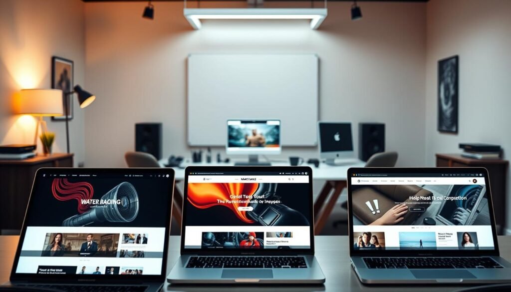 A professional, high-quality WordPress theme showcase in a sleek, modern studio setting. In the foreground, multiple laptop screens display customized WordPress themes with intricate layouts, eye-catching color palettes, and responsive designs. The middle ground features a clean, minimalist desk with various office accessories, creating a harmonious workspace. The background is softly blurred, emphasizing the themes as the focal point. Warm, directional lighting casts subtle shadows, accentuating the themes' visual appeal. The overall scene conveys a sense of creativity, productivity, and the versatility of customizable WordPress themes. A professional, high-quality WordPress theme showcase in a sleek, modern studio setting. In the foreground, multiple laptop screens display customized WordPress themes with intricate layouts, eye-catching color palettes, and responsive designs. The middle ground features a clean, minimalist desk with various office accessories, creating a harmonious workspace. The background is softly blurred, emphasizing the themes as the focal point. Warm, directional lighting casts subtle shadows, accentuating the themes' visual appeal. The overall scene conveys a sense of creativity, productivity, and the versatility of customizable WordPress themes.