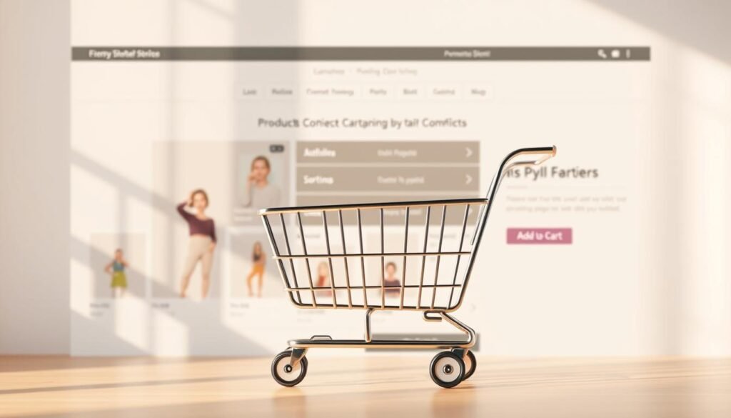 A sleek and modern WordPress shopping cart interface, rendered in high resolution. The foreground features a clean, intuitive product display with realistic product images, prices, and Add to Cart buttons. The middle ground showcases a dynamic sidebar with filtering and sorting options. In the background, a subtle, minimalist design with soft gradients and elegant typography creates a premium, professional atmosphere. Warm, natural lighting from the left side casts gentle shadows, enhancing the depth and three-dimensionality of the scene. The composition is balanced, with the shopping cart elements positioned to draw the viewer's attention and convey the ease of building an online store with WordPress and WooCommerce.