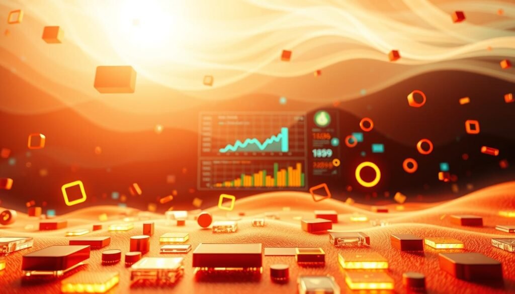 A vibrant digital landscape filled with interactive elements, bathed in warm, diffuse lighting. In the foreground, various shapes and icons float and dance, beckoning user engagement - buttons, sliders, toggles, and toggles. The middle ground features an array of dynamic visualizations, graphs, and data visualizations, pulsing with information. In the background, a fluid, abstract pattern creates a sense of depth and technological sophistication. The overall mood is one of seamless interactivity, where the user is immersed in a responsive, intuitive digital environment.