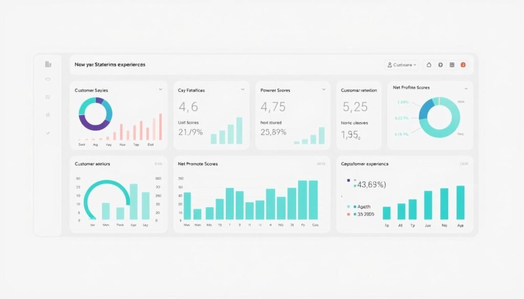 A well-designed dashboard displaying a range of customer experience metrics, including customer satisfaction scores, net promoter scores, customer retention rates, and other key performance indicators. The dashboard is presented against a clean, minimalist background with subtle grid lines and data visualizations in a soothing color palette. The overall impression is one of clarity, organization, and a data-driven approach to understanding and improving customer experience. A well-designed dashboard displaying a range of customer experience metrics, including customer satisfaction scores, net promoter scores, customer retention rates, and other key performance indicators. The dashboard is presented against a clean, minimalist background with subtle grid lines and data visualizations in a soothing color palette. The overall impression is one of clarity, organization, and a data-driven approach to understanding and improving customer experience.