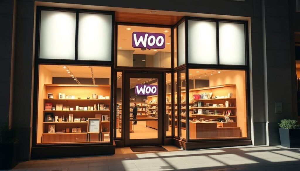 A well-lit, modern storefront showcasing the official WooCommerce theme. The exterior features a sleek, minimalist design with large windows displaying an array of products. The entrance is inviting, with a wooden or metal frame and a subtle WooCommerce logo. The facade is bathed in warm, natural light, creating a welcoming atmosphere. The overall composition emphasizes the theme's clean, professional aesthetic, highlighting its suitability for e-commerce businesses. The scene conveys a sense of quality, functionality, and attention to detail that aligns with the WooCommerce brand. A well-lit, modern storefront showcasing the official WooCommerce theme. The exterior features a sleek, minimalist design with large windows displaying an array of products. The entrance is inviting, with a wooden or metal frame and a subtle WooCommerce logo. The facade is bathed in warm, natural light, creating a welcoming atmosphere. The overall composition emphasizes the theme's clean, professional aesthetic, highlighting its suitability for e-commerce businesses. The scene conveys a sense of quality, functionality, and attention to detail that aligns with the WooCommerce brand.