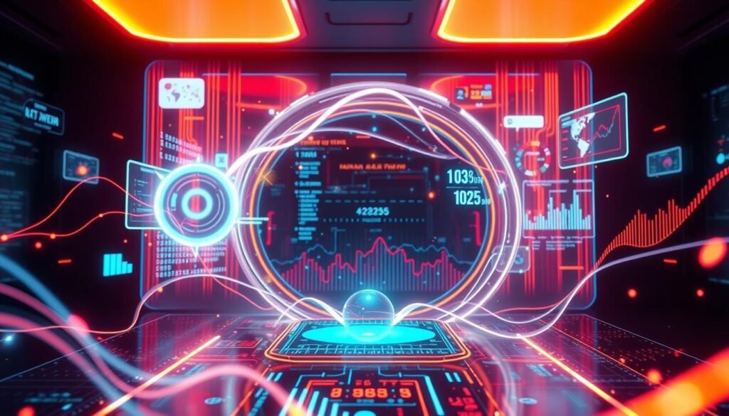 Detailed 3D data visualization showcasing emerging web development trends for 2025. A dynamic, futuristic interface with holographic elements, neon-lit interfaces, and a clean, minimalist aesthetic. Flowing lines, geometric shapes, and abstract data visualizations create a sense of technological sophistication. Bright, vivid colors convey innovation and forward-thinking design. Dramatic lighting from multiple angles highlights the intricate details and depth of the scene. Smooth camera movement provides an immersive, cinematic perspective. The overall mood is sleek, modern, and visually captivating, reflecting the cutting-edge nature of web development in the near future. Detailed 3D data visualization showcasing emerging web development trends for 2025. A dynamic, futuristic interface with holographic elements, neon-lit interfaces, and a clean, minimalist aesthetic. Flowing lines, geometric shapes, and abstract data visualizations create a sense of technological sophistication. Bright, vivid colors convey innovation and forward-thinking design. Dramatic lighting from multiple angles highlights the intricate details and depth of the scene. Smooth camera movement provides an immersive, cinematic perspective. The overall mood is sleek, modern, and visually captivating, reflecting the cutting-edge nature of web development in the near future.